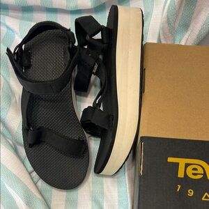 Teva Black/White platform Sandals with Adjustable Straps and Cushioned Footbed